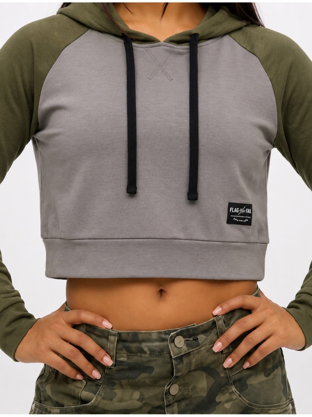 Flag Nor Fail Cropped Colorblock Hoodie